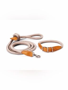 NWT Boo Oh Ray Italian Leather Collar & Silk Rayon Rope Leash Set for Dogs Sz M